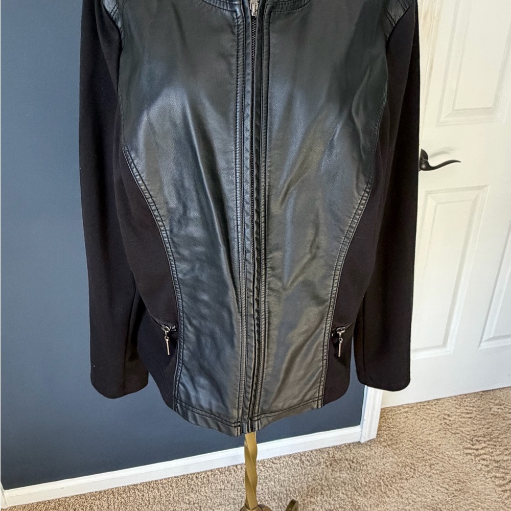 Alfani Black Leather Jacket with Zipper Details